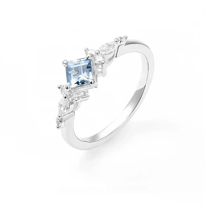 Square-Cut Aquamarine Crown Ring rear setting detail on white