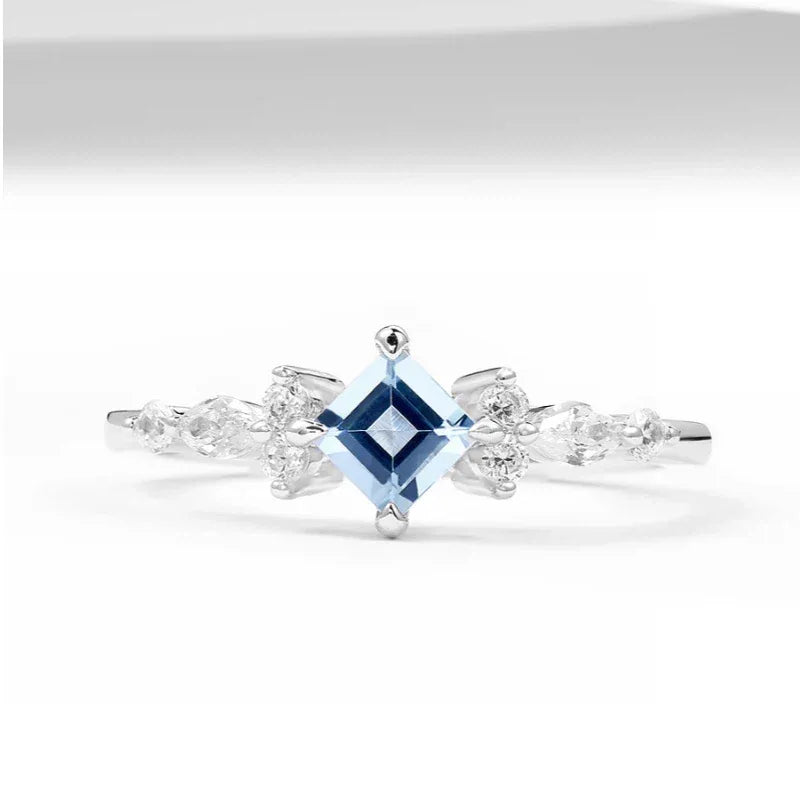 Square-Cut Aquamarine Crown Ring side profile showing the band and setting