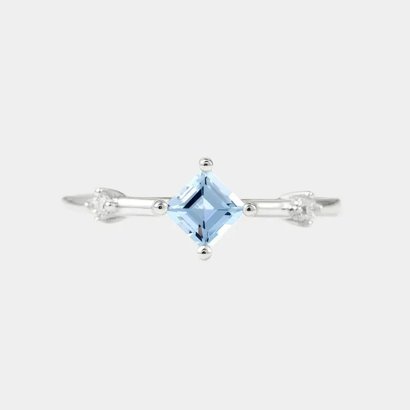Square-Cut Aquamarine Open Ring front product view on a white background