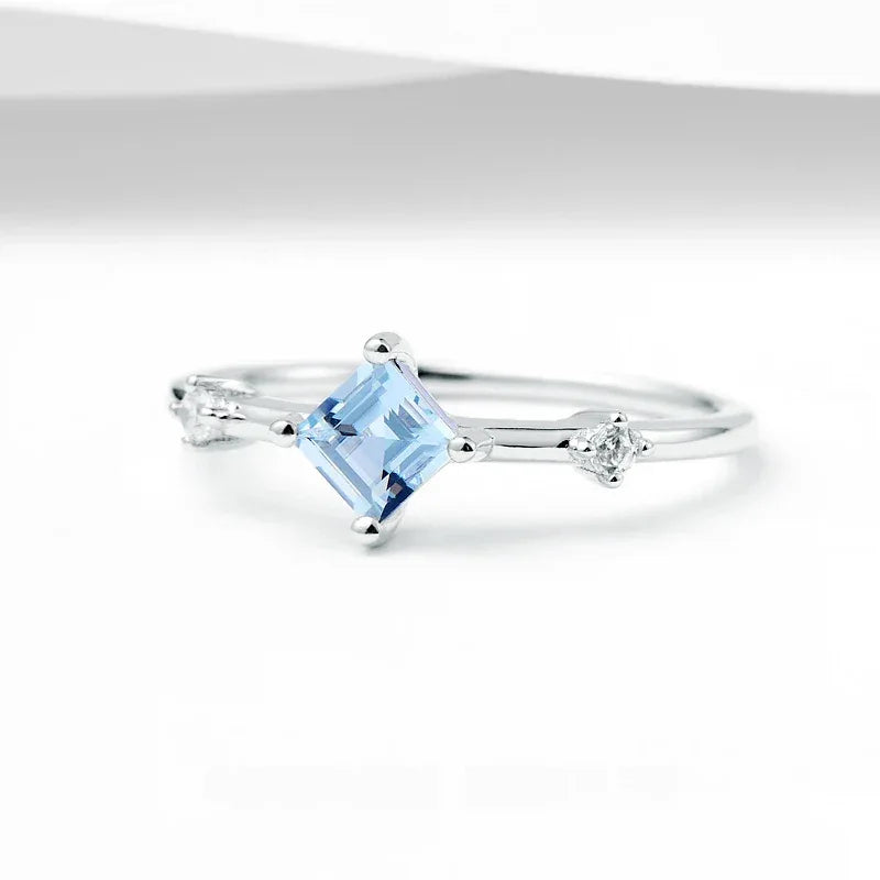 Square-Cut Aquamarine Open Ring rear setting detail on white