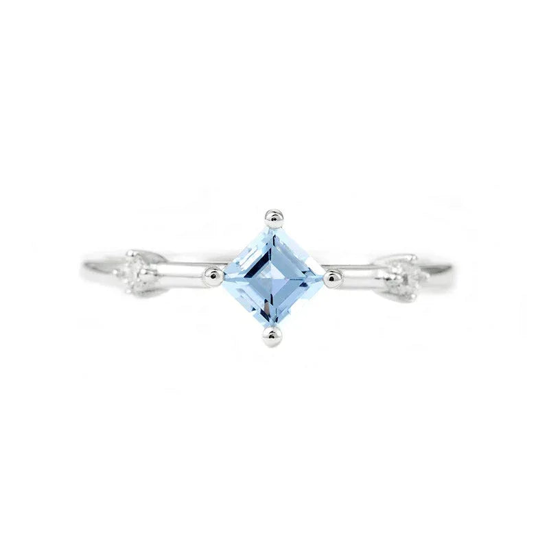 Square-Cut Aquamarine Open Ring side profile showing the band and setting