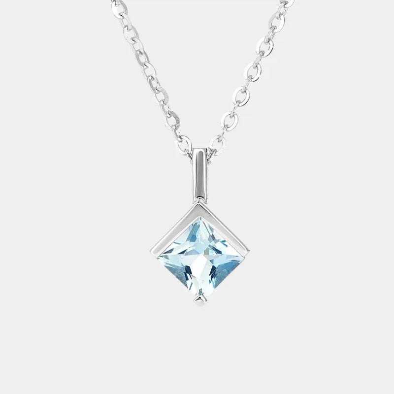 Square-Cut Aquamarine Pendant Necklace full necklace view on a white background