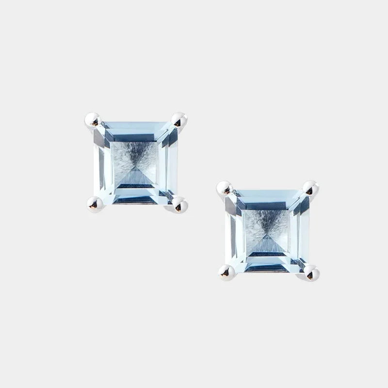 Square-Cut Aquamarine Stud Earrings paired product view on a white background