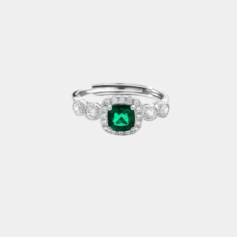 Square-Cut Emerald Open Ring front product view on a white background