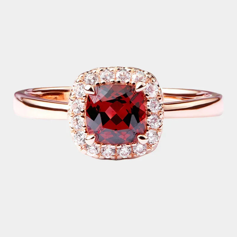 Square-Cut Garnet Halo Ring front product view on a light background