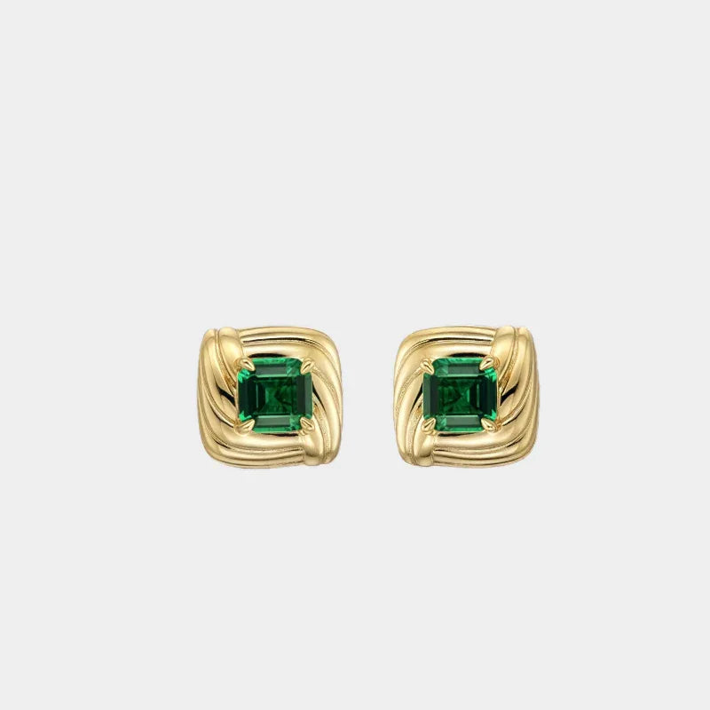 Square Emerald Layered Stud Earrings paired product view on a white background