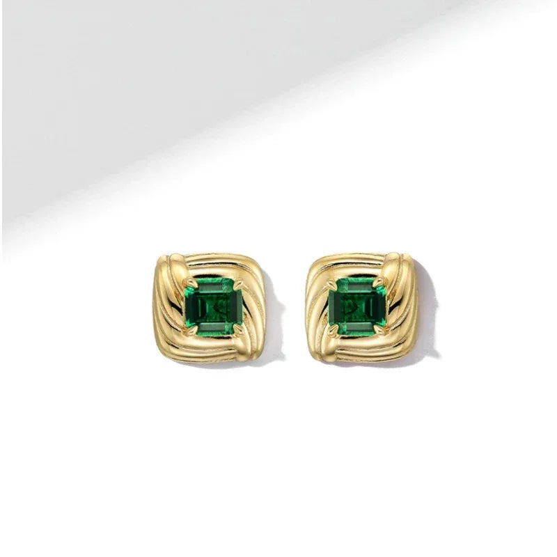 Square Emerald Layered Stud Earrings rear view showing earring backs