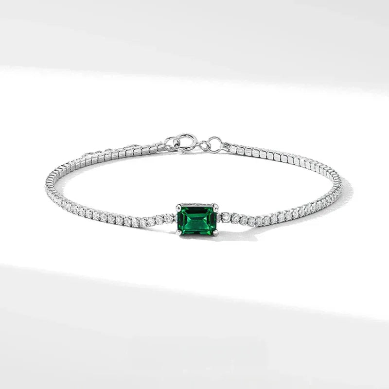 Square Emerald Tennis Bracelet clasp and link detail on white