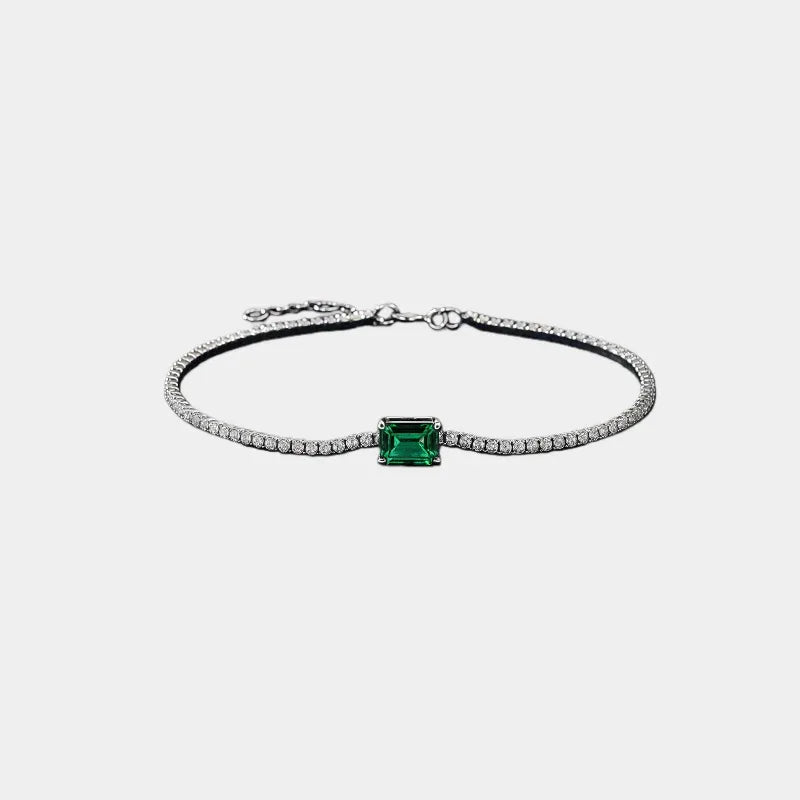 Square Emerald Tennis Bracelet full bracelet view on a white background