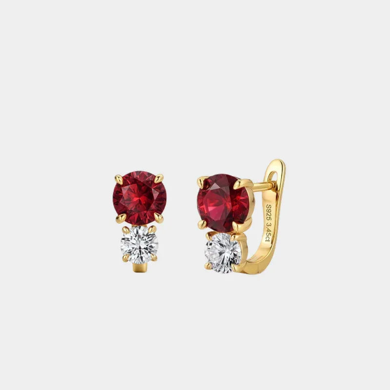 Square Ruby Drop Earrings with Cubic Zirconia Accents — main earrings product view