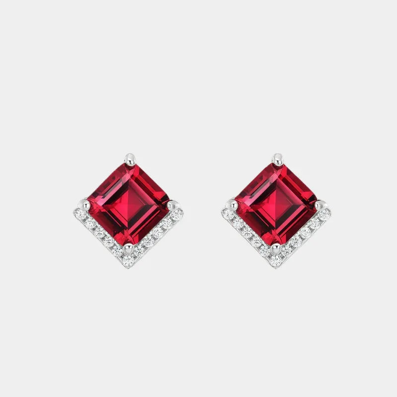 Square Ruby Halo Stud Earrings — main earrings product view