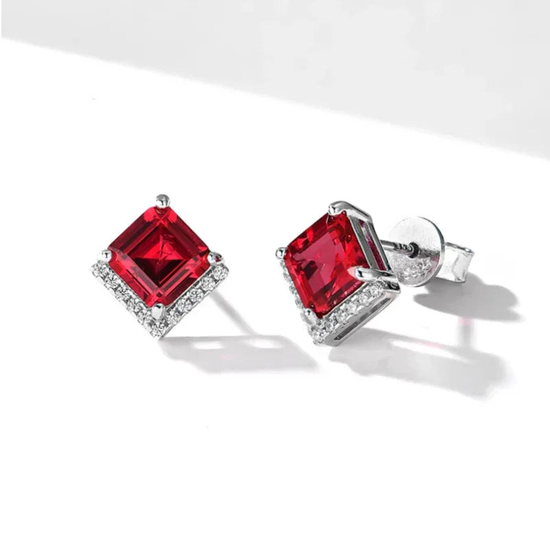 Square Ruby Halo Stud Earrings — main earrings product view 6