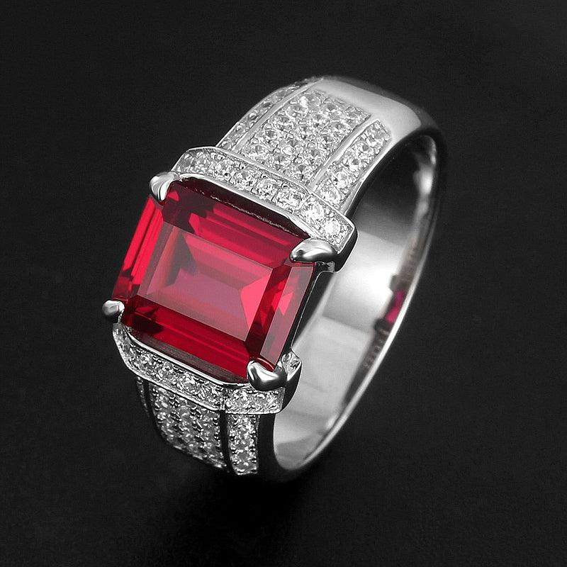 Square Ruby Pavé-Style Men's Ring — side profile of ring