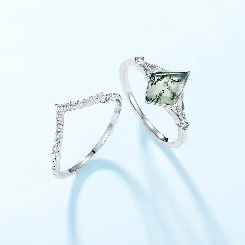Stackable Geometric Moss Agate Ring — front setting detail 3