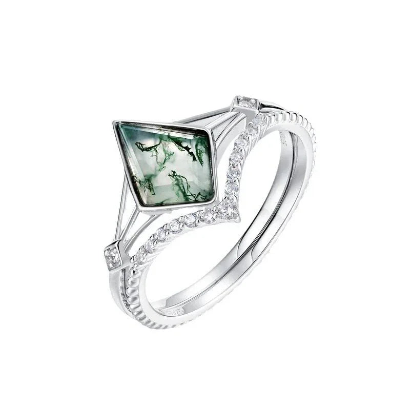 Stackable Geometric Moss Agate Ring — side profile and band detail 4