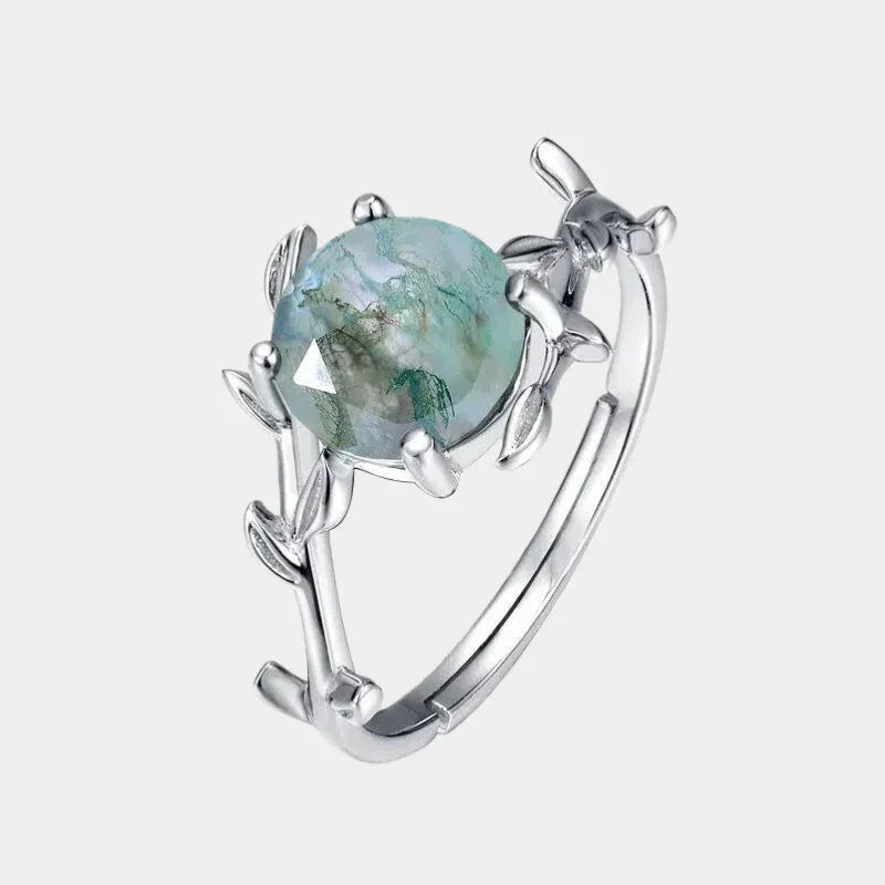 Stackable Moss Agate Ring — front product view on a light background