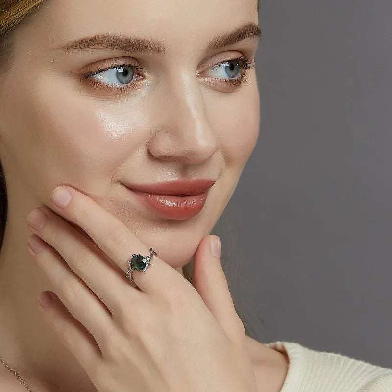 Stackable Moss Agate Ring — front setting detail 3