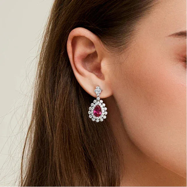 Starlight Series Ruby Teardrop Earrings — earrings worn on ear