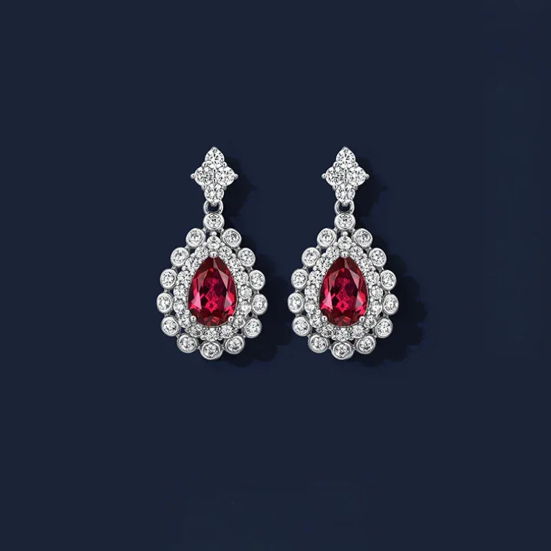 Starlight Series Ruby Teardrop Earrings — side and post detail