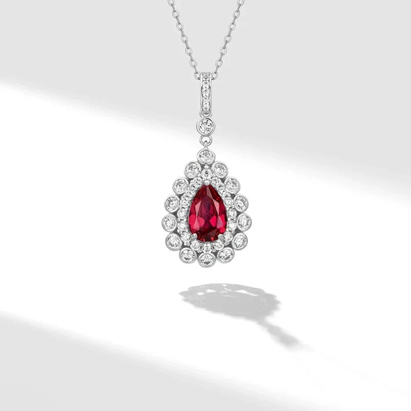 Starlight Series Ruby Teardrop Necklace S925 Silver — clasp and chain detail
