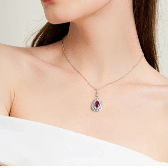 Starlight Series Ruby Teardrop Necklace S925 Silver — necklace worn at neckline