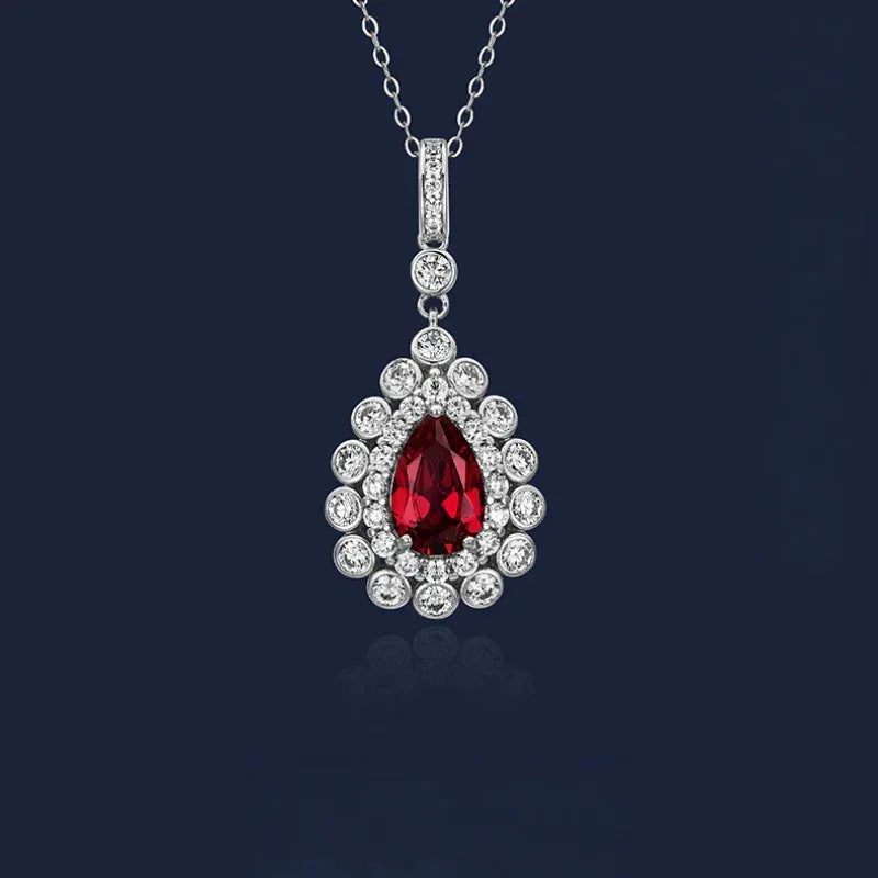 Starlight Series Ruby Teardrop Necklace S925 Silver — pendant setting detail