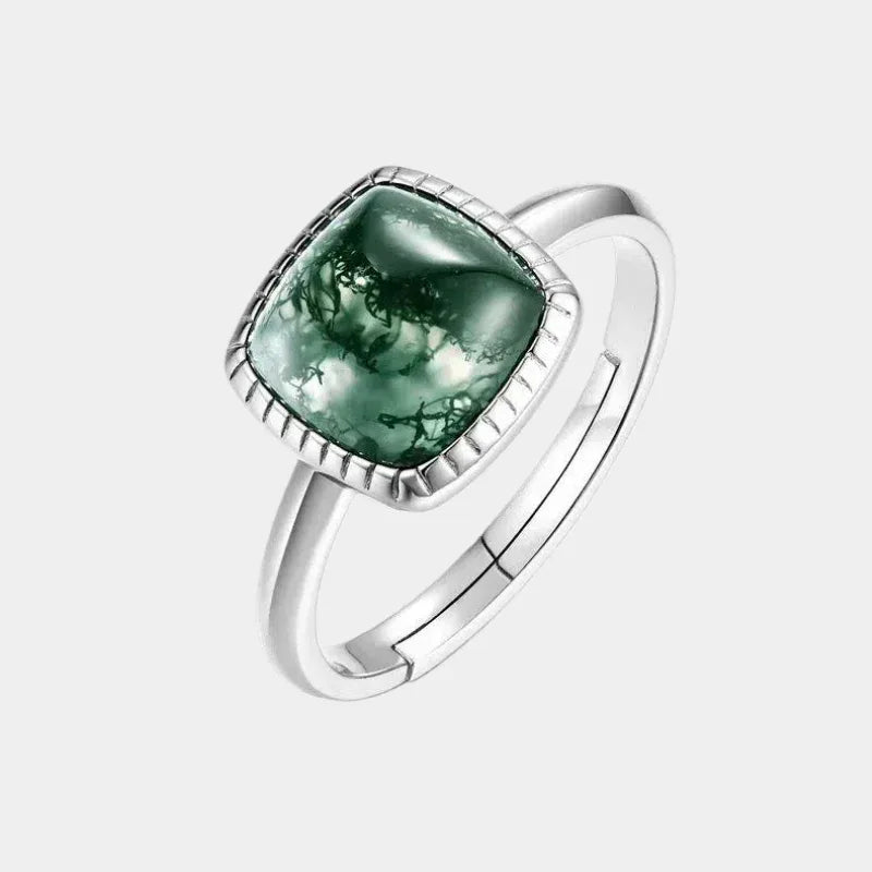Sugar Loaf Moss Agate Open Ring — front product view on a light background