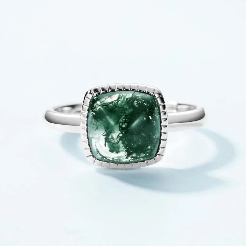 Sugar Loaf Moss Agate Open Ring — front setting detail 3