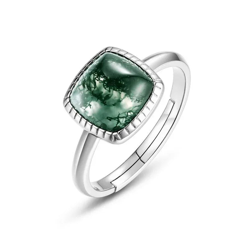 Sugar Loaf Moss Agate Open Ring — side profile and band detail 4