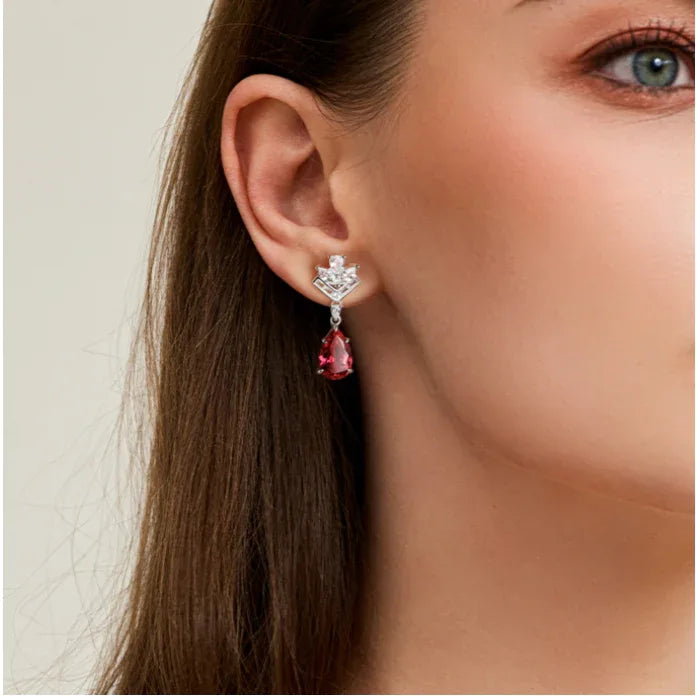 Teardrop Ruby Drop Earrings — earrings worn on ear