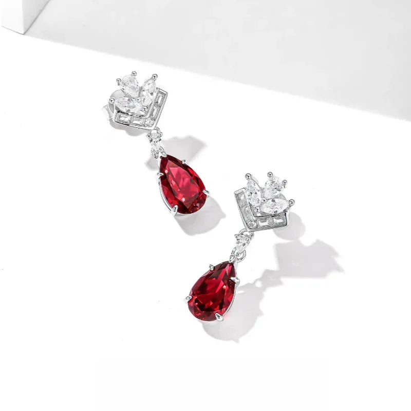 Teardrop Ruby Drop Earrings — side and post detail