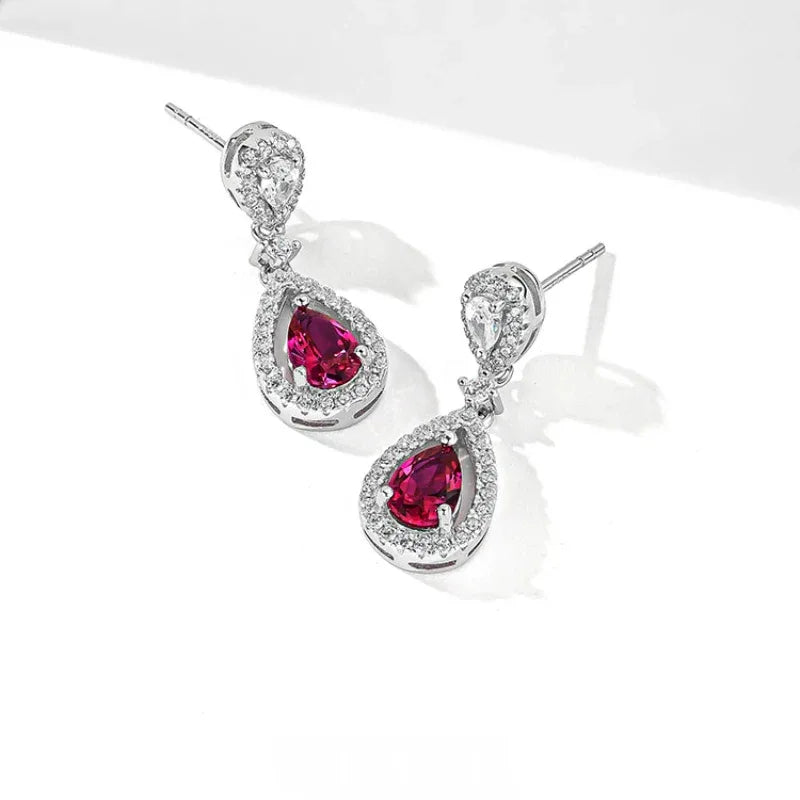 Teardrop Ruby Halo Earrings — side and post detail