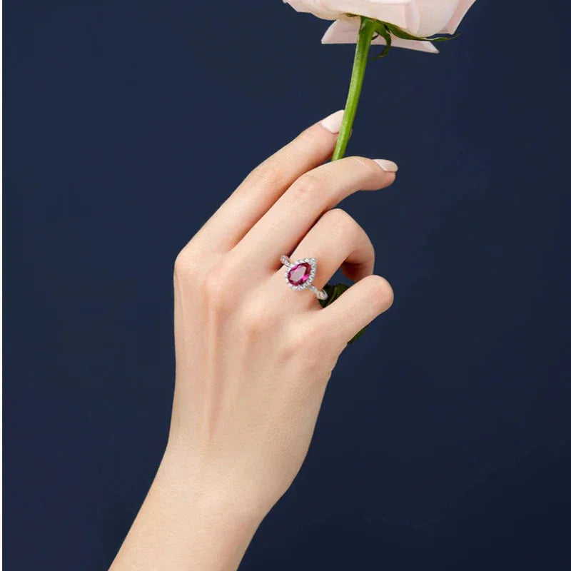 Teardrop Ruby Open Ring — angled ring view