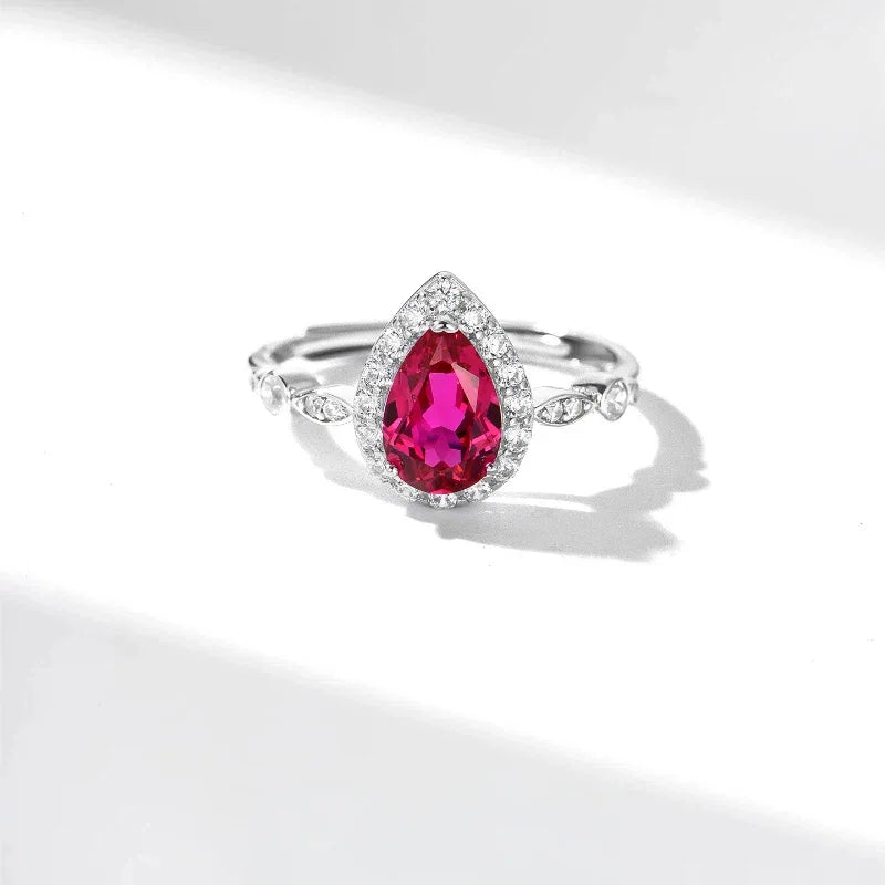 Teardrop Ruby Open Ring — angled ring view 7