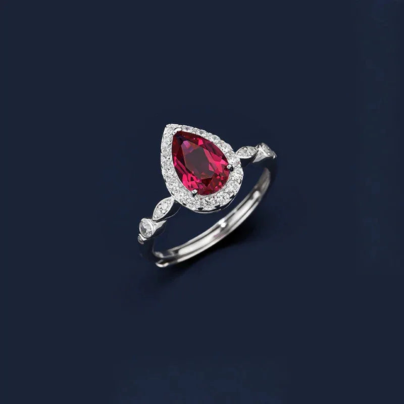Teardrop Ruby Open Ring — close-up of ruby setting