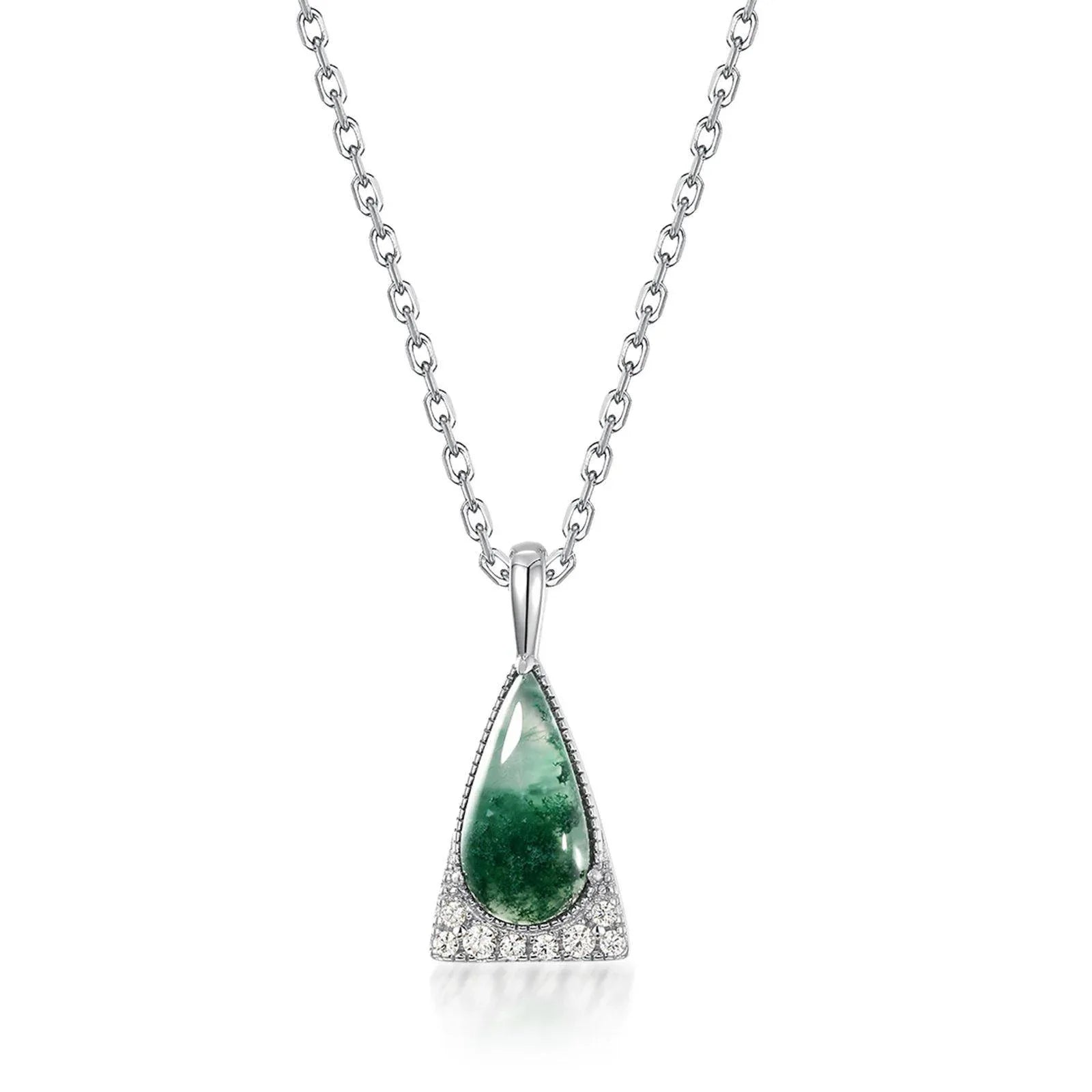 Teardrop-Shaped Moss Agate Pendant Necklace — full necklace arrangement 5