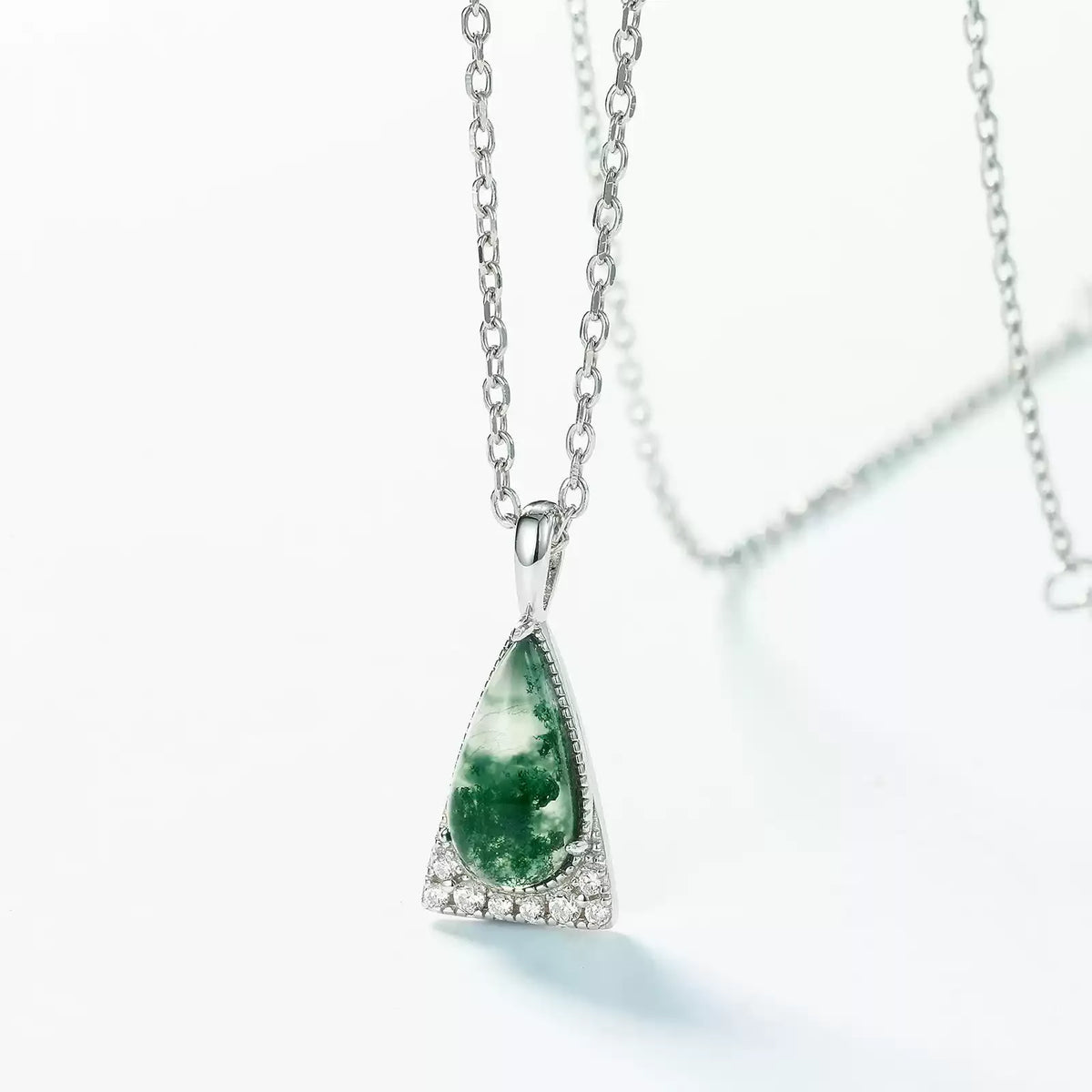 Teardrop-Shaped Moss Agate Pendant Necklace — pendant close-up 3