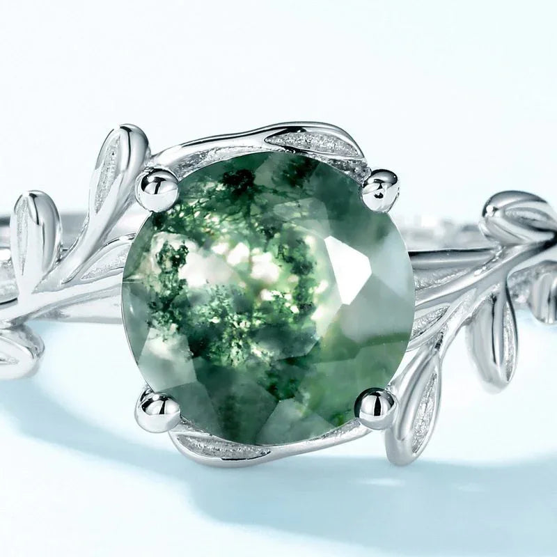 Temperament Style Moss Agate Open Ring — alternate front view 6