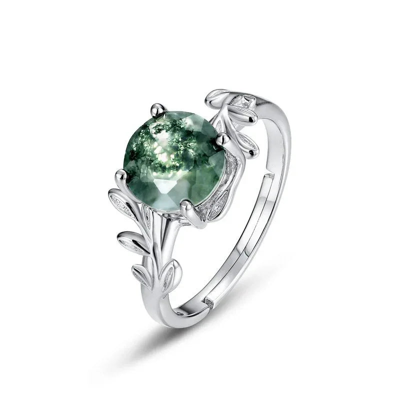 Temperament Style Moss Agate Open Ring — alternate front view 7