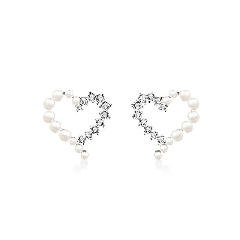 Pearl and Textured Open Heart Stud Earrings — alternate isolated front pair