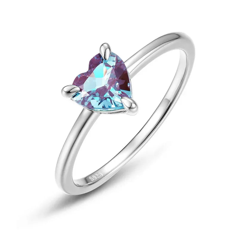 Trillion-cut Alexandrite solitaire ring, alternate front product view on a white background