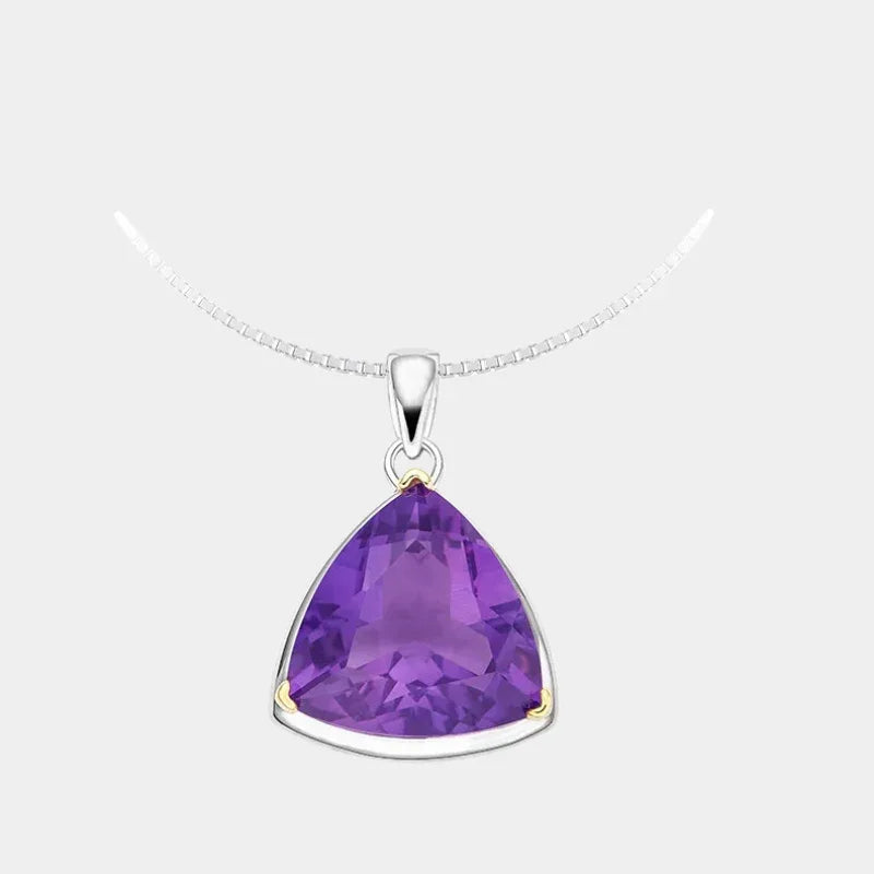 trillion-cut amethyst pendant necklace front product view on a white background