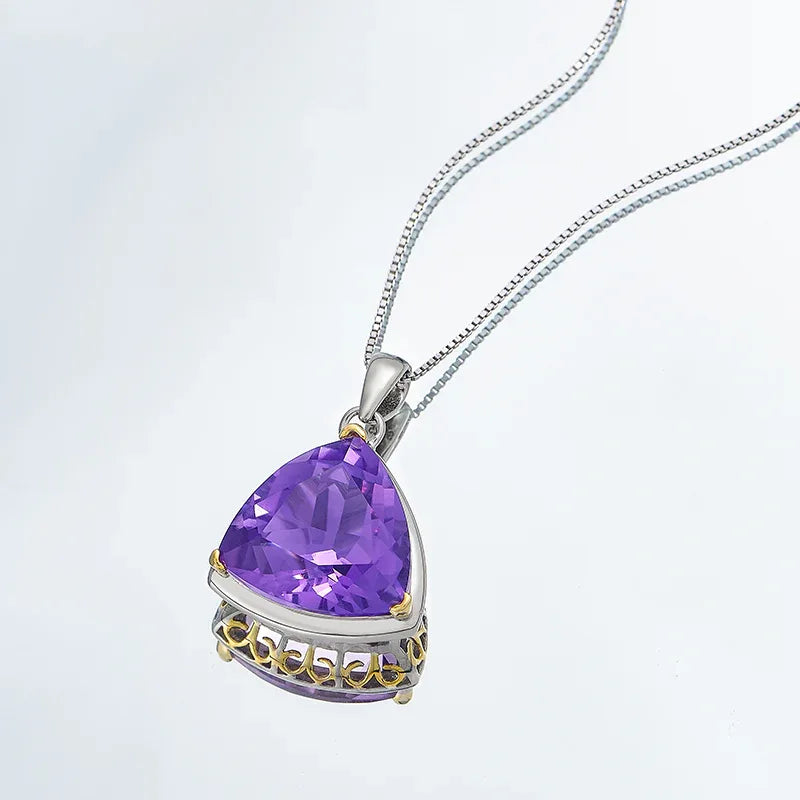 trillion-cut amethyst pendant necklace second neckline view in soft light