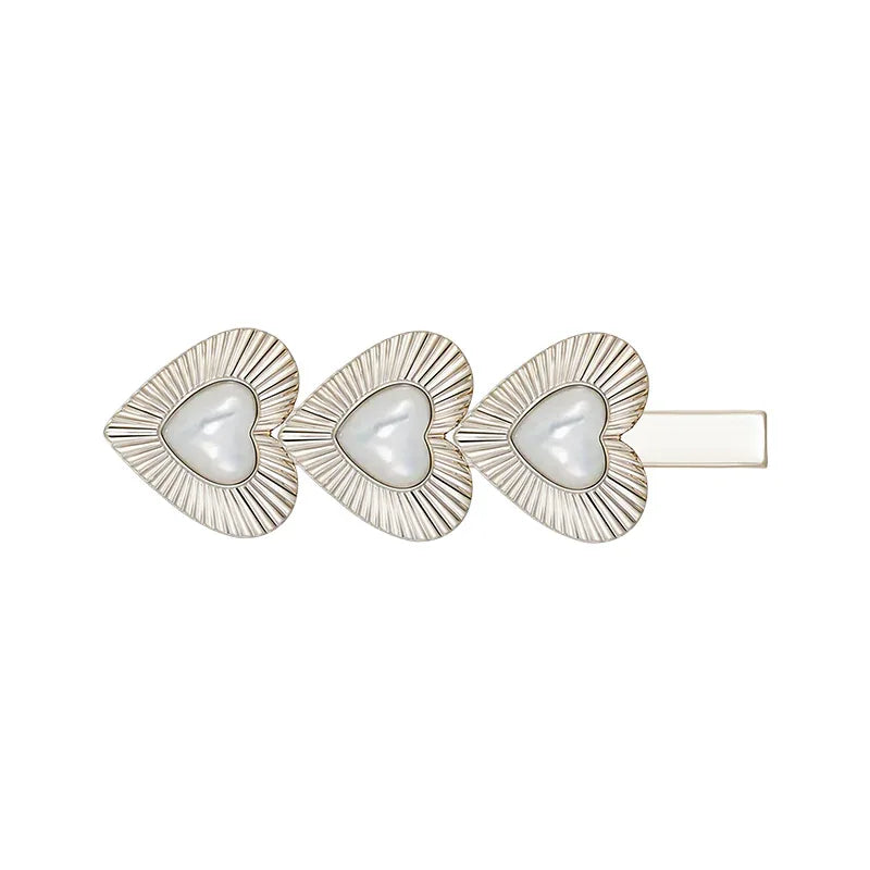 Triple Pearl Heart Hair Clip — alternate isolated front view
