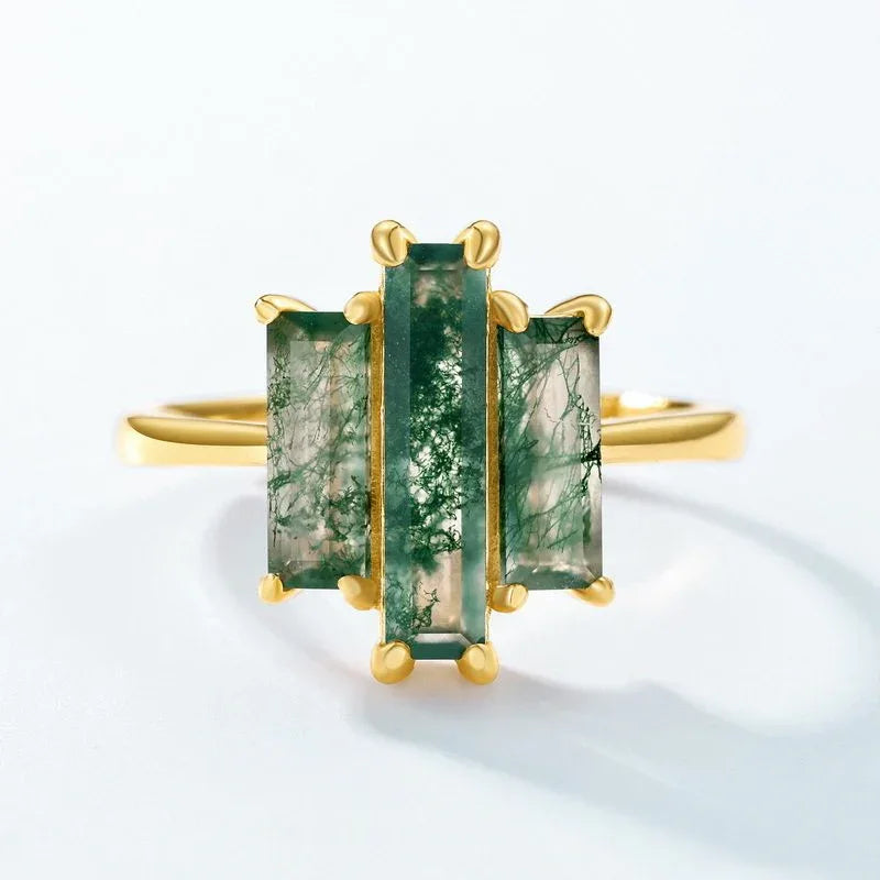 Triple-Rectangular Moss Agate Ring — side profile and band detail 4