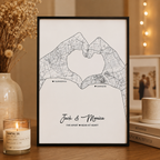 Personalized Two Cities One Love Map Print – Custom Couple Anniversary Gift, displayed in a warm home interior