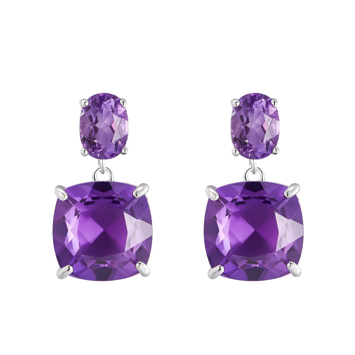 two-stone amethyst drop earrings paired product view on a white background