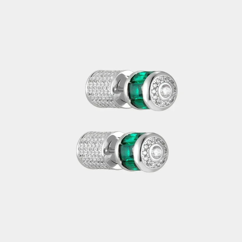 Two-Tone Emerald Cylindrical Stud Earrings paired product view on a white background