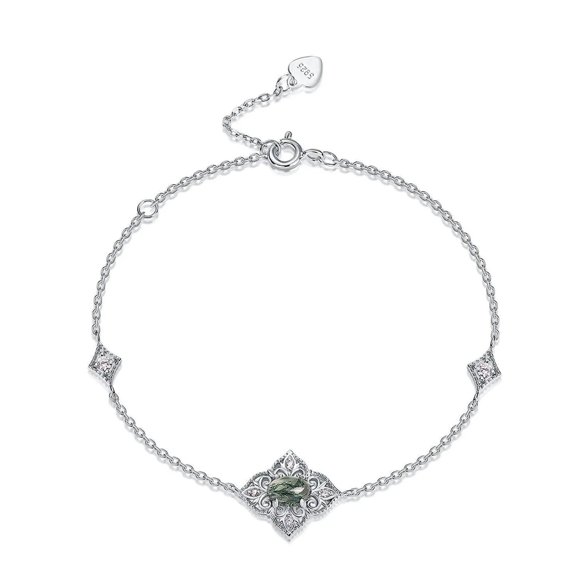 Unique Moss Agate Bracelet — center stone detail 4