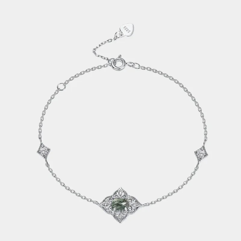 Unique Moss Agate Bracelet — full bracelet view on a light background